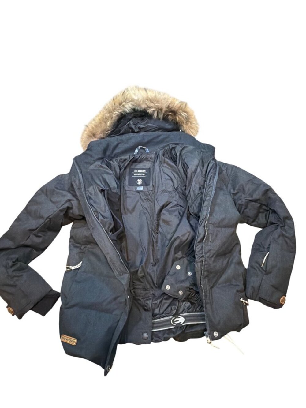 Eider Shibuya 2.0 Insulated Down Jacket Women's 10 Charcoal Gray Black Real Fur - Picture 5 of 17
